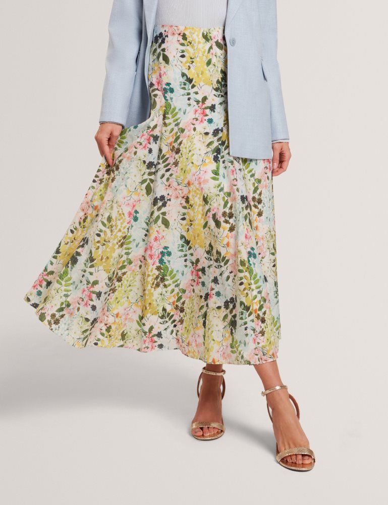 Fuste Dama Ted Baker Azulla - Floral A-line Woven Midi Skirt Albi | 086573-SRK