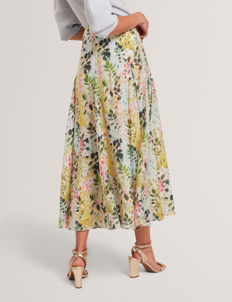 Fuste Dama Ted Baker Azulla - Floral A-line Woven Midi Skirt Albi | 086573-SRK