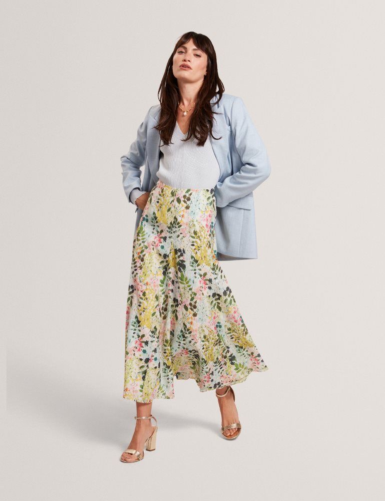 Fuste Dama Ted Baker Azulla - Floral A-line Woven Midi Skirt Albi | 086573-SRK
