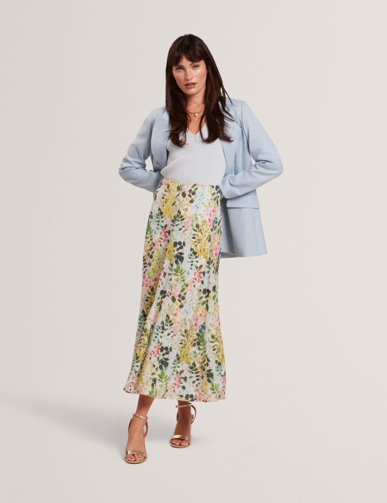 Fuste Dama Ted Baker Azulla - Floral A-line Woven Midi Skirt Albi | 086573-SRK