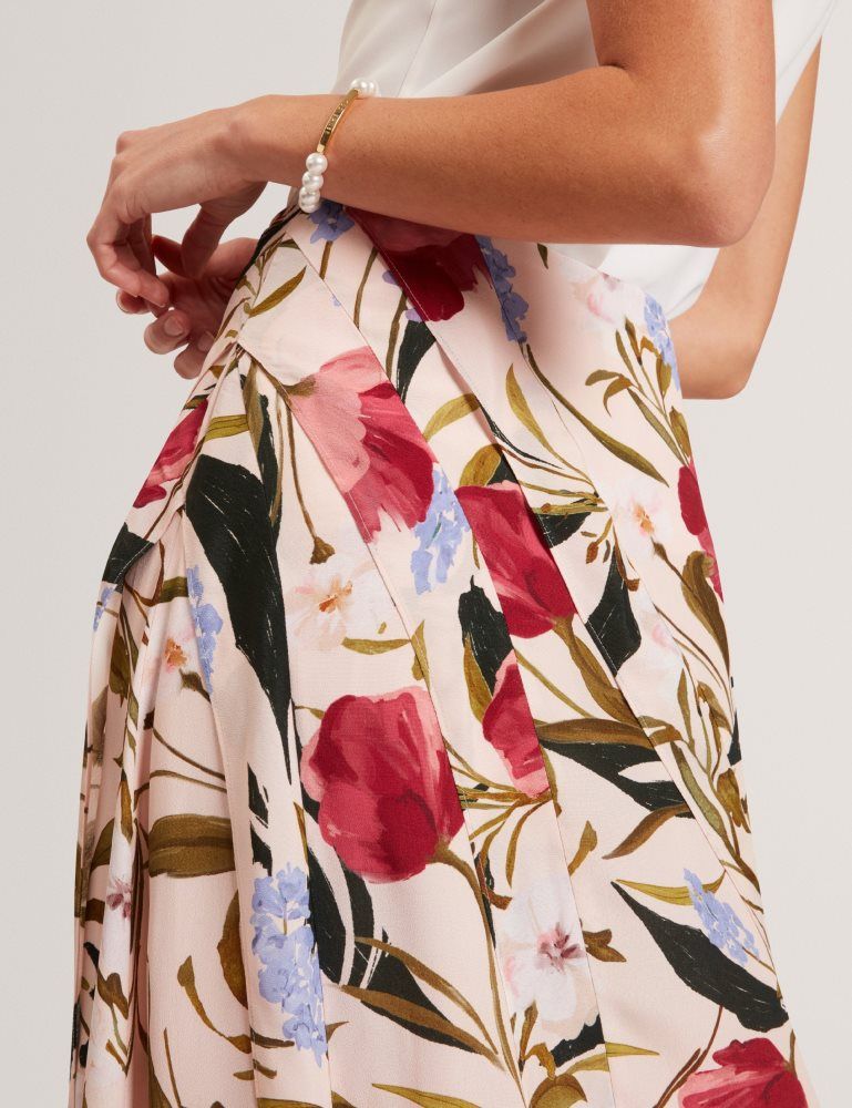 Fuste Dama Ted Baker Candici - Floral Print Frill Trim Midi Skirt With Split Roz | 354078-LBE