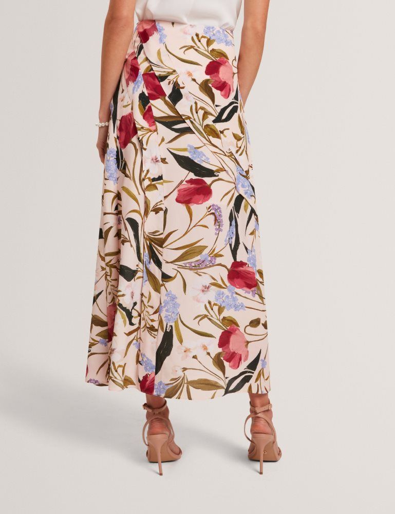 Fuste Dama Ted Baker Candici - Floral Print Frill Trim Midi Skirt With Split Roz | 354078-LBE