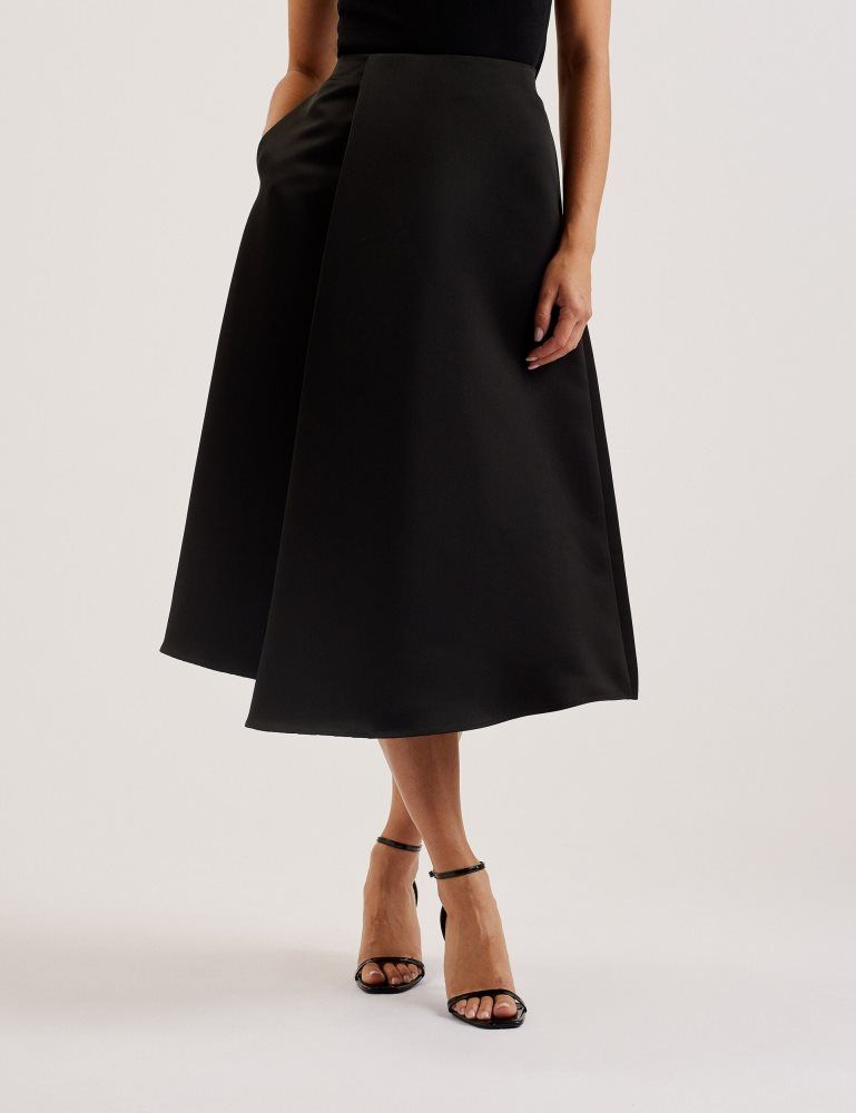 Fuste Dama Ted Baker Erva - Asymmetric Satin Wrap Midi Skirt Negrii | 642781-SOG