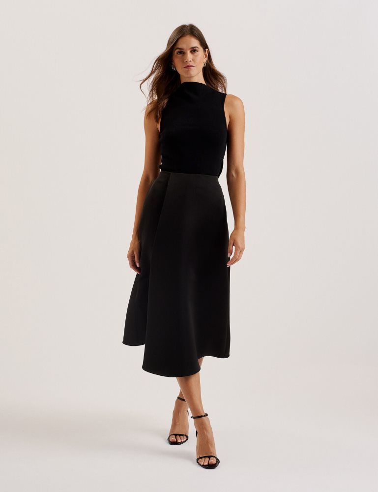 Fuste Dama Ted Baker Erva - Asymmetric Satin Wrap Midi Skirt Negrii | 642781-SOG