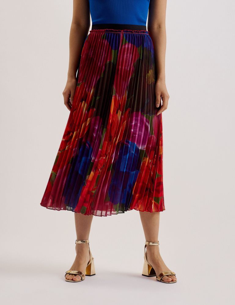 Fuste Dama Ted Baker Evola - Printed Pleated Midi Skirt Colorati | 783451-GBK