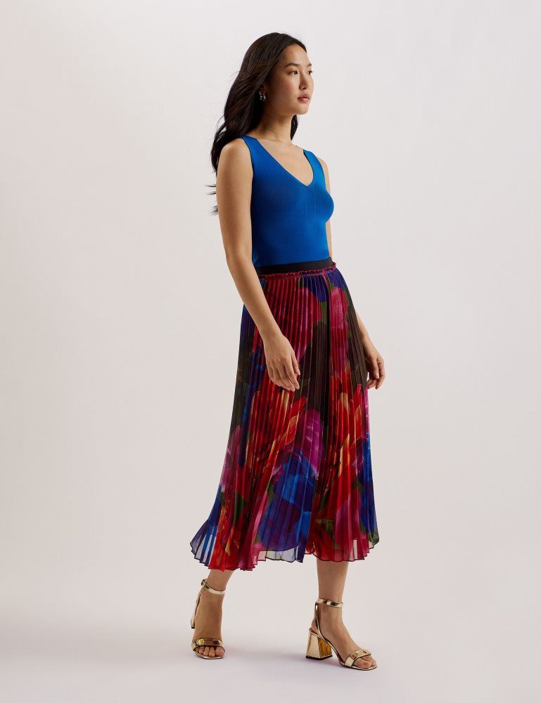 Fuste Dama Ted Baker Evola - Printed Pleated Midi Skirt Colorati | 783451-GBK