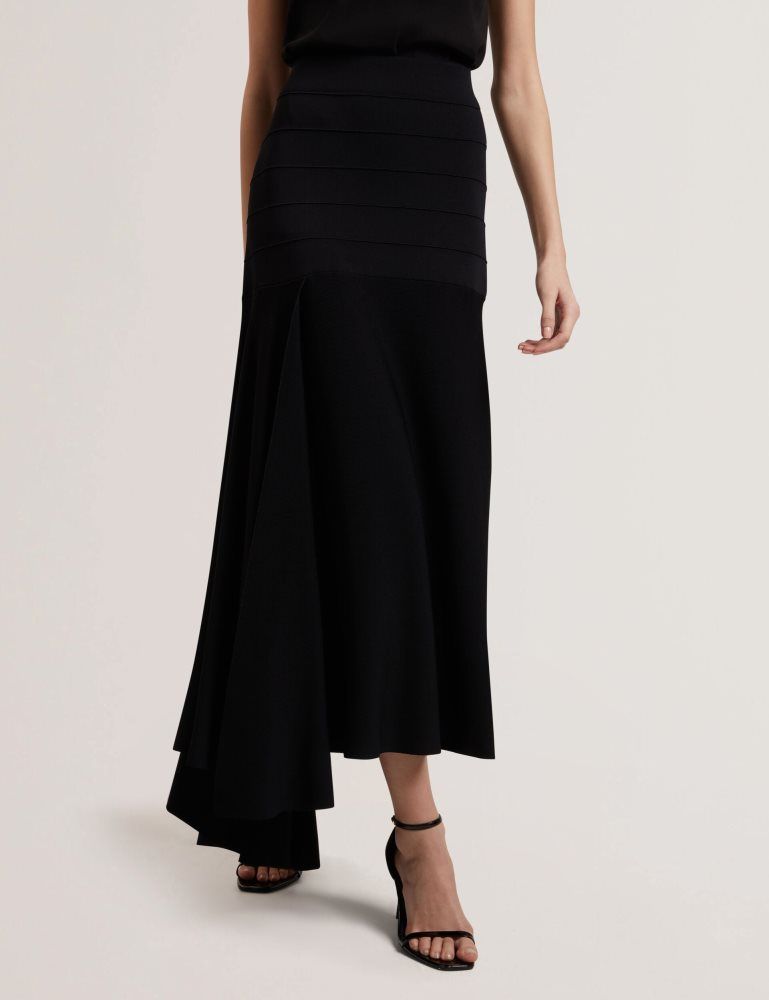 Fuste Dama Ted Baker Laurrie - Asymmetric Waterfall Hem Knitted Midi Skirt Negrii | 294183-TFQ