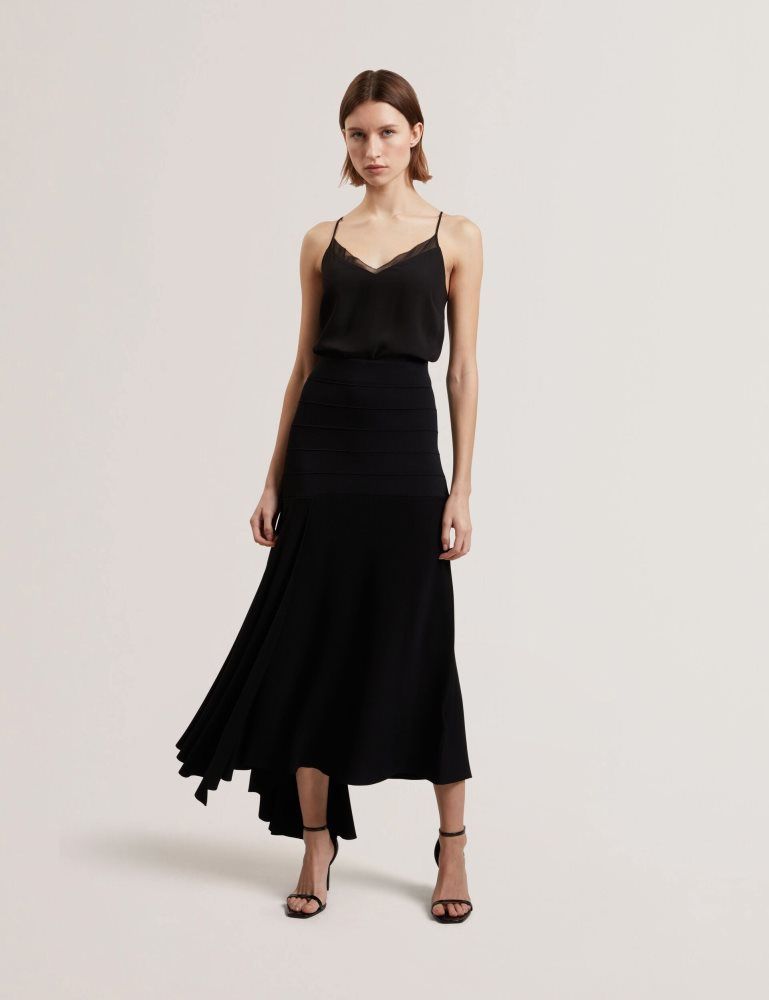 Fuste Dama Ted Baker Laurrie - Asymmetric Waterfall Hem Knitted Midi Skirt Negrii | 294183-TFQ