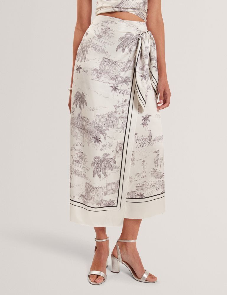 Fuste Dama Ted Baker Melva - Printed Tie Detail Wrap Midi Skirt Albi | 375164-SKA