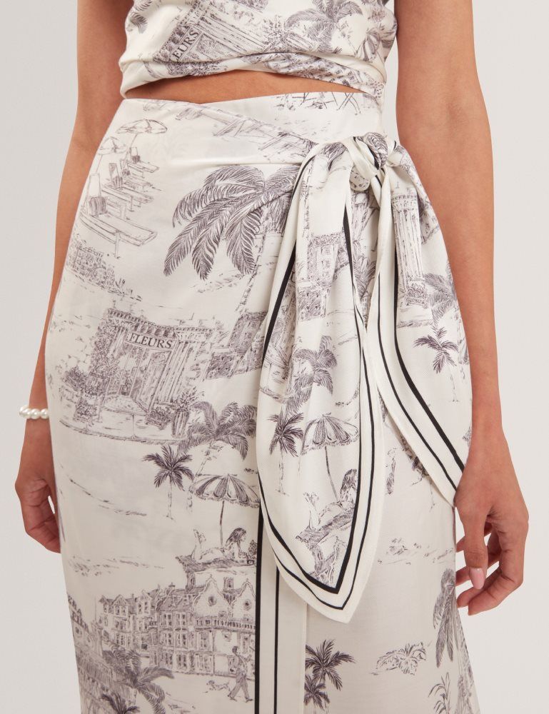 Fuste Dama Ted Baker Melva - Printed Tie Detail Wrap Midi Skirt Albi | 375164-SKA