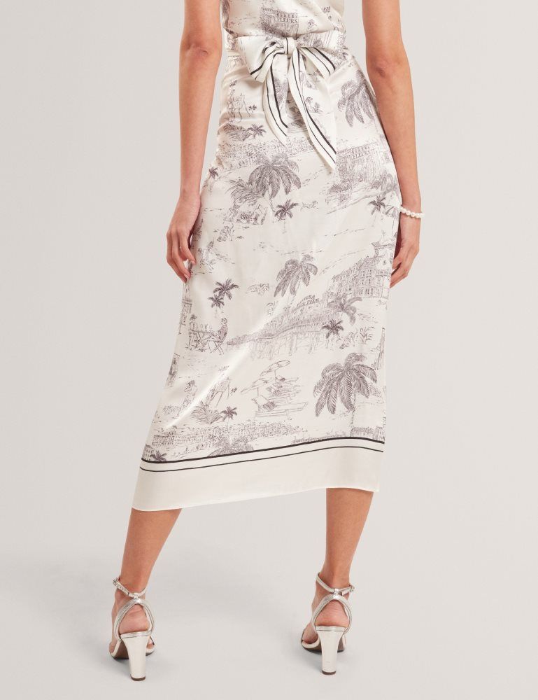 Fuste Dama Ted Baker Melva - Printed Tie Detail Wrap Midi Skirt Albi | 375164-SKA