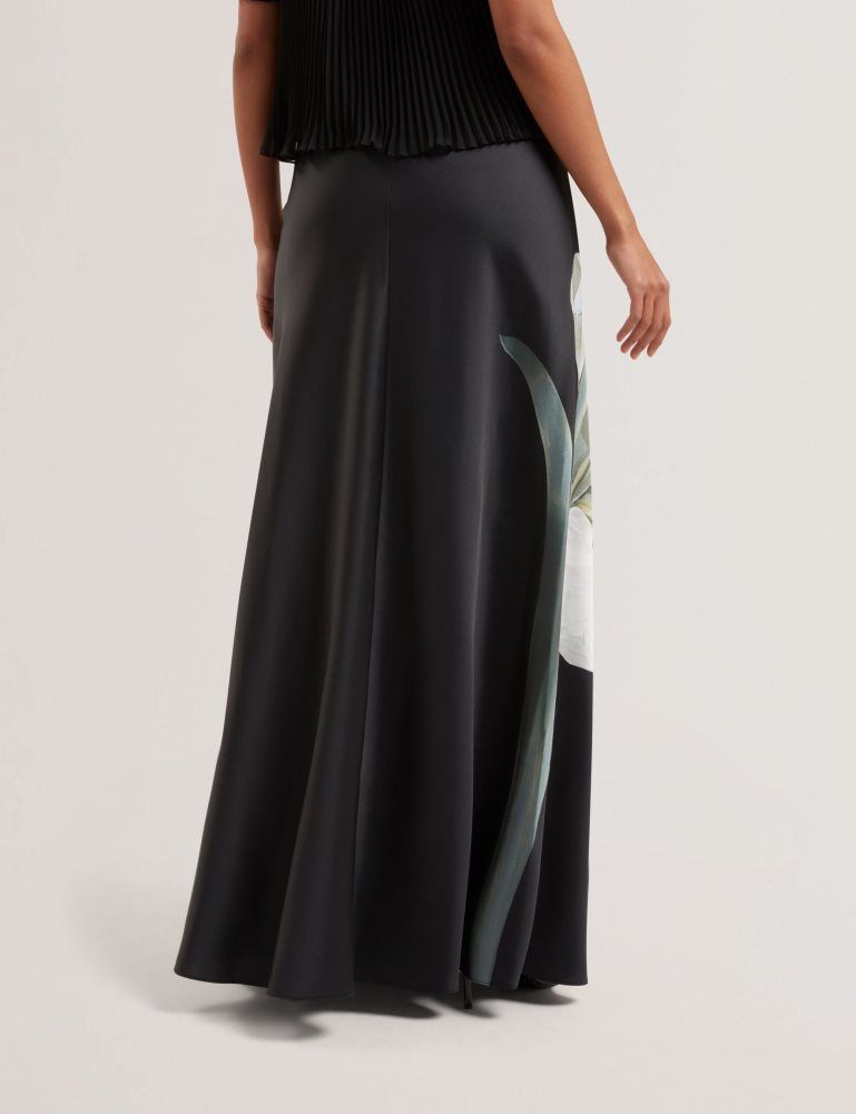 Fuste Dama Ted Baker Zionna - Floral Print Detail Satin Maxi Skirt Negrii | 157342-KIP