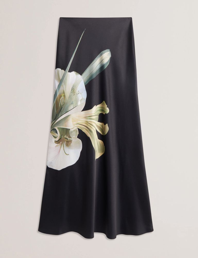 Fuste Dama Ted Baker Zionna - Floral Print Detail Satin Maxi Skirt Negrii | 157342-KIP