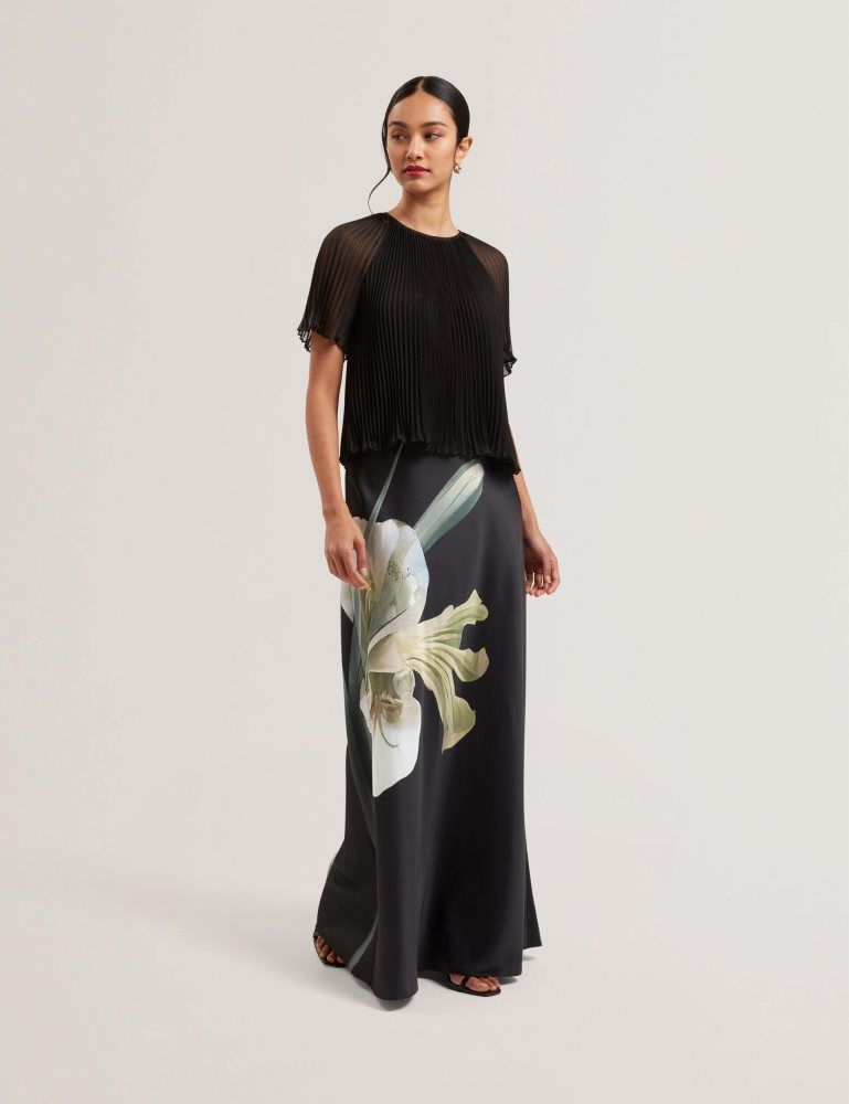 Fuste Dama Ted Baker Zionna - Floral Print Detail Satin Maxi Skirt Negrii | 157342-KIP