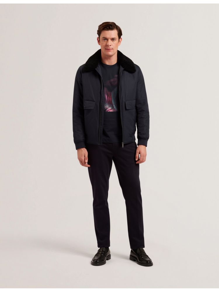 Geaca Barbati Ted Baker Avitore - Zip Bomber Jacket With Removable Collar Bleumarin | 167394-NRK