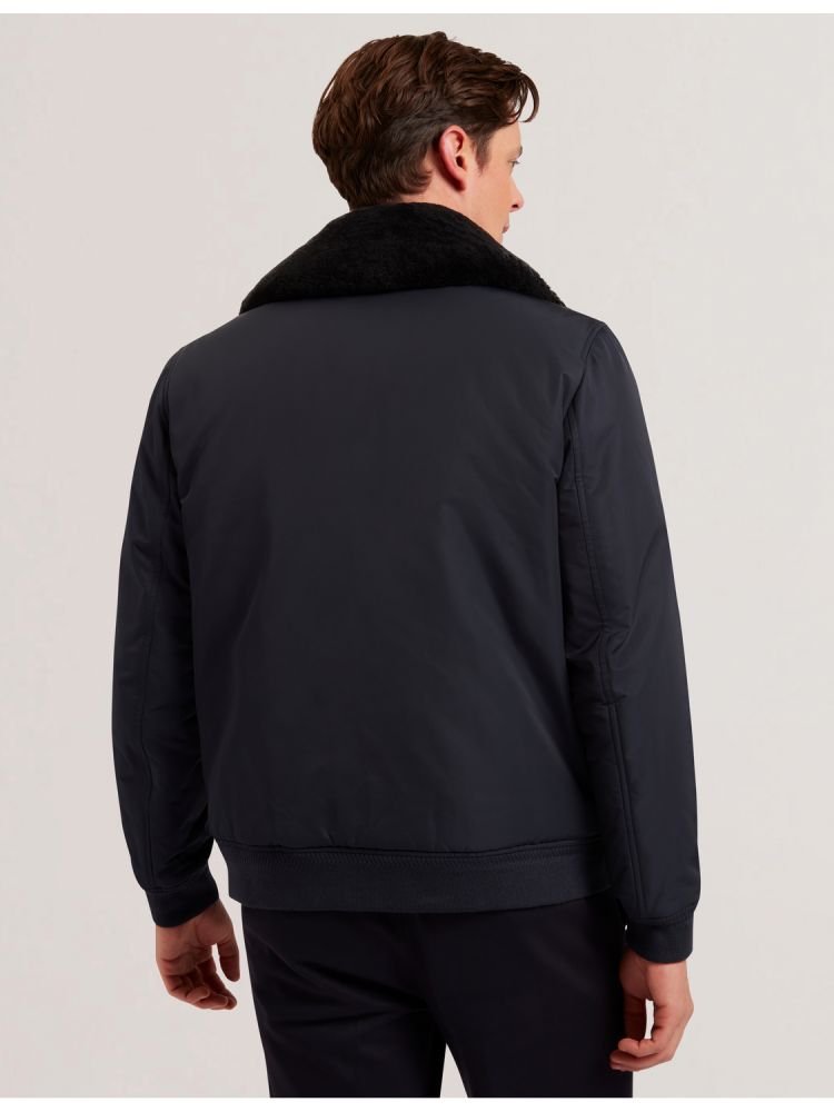 Geaca Barbati Ted Baker Avitore - Zip Bomber Jacket With Removable Collar Bleumarin | 167394-NRK