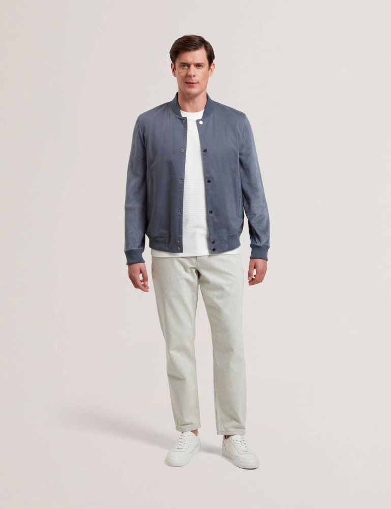 Geaca Barbati Ted Baker Liams - Cotton Twill & Suede Bomber Jacket Albastri | 421869-BZI