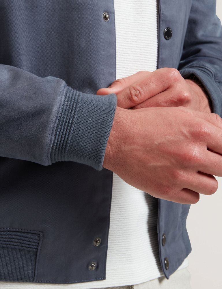 Geaca Barbati Ted Baker Liams - Cotton Twill & Suede Bomber Jacket Albastri | 421869-BZI