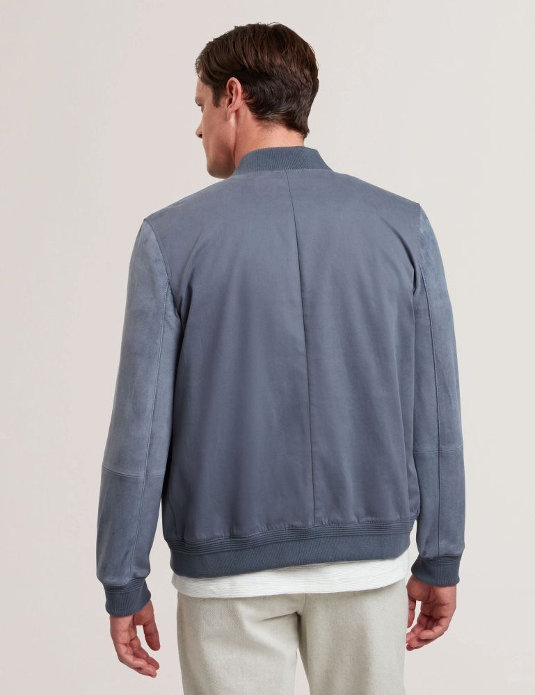 Geaca Barbati Ted Baker Liams - Cotton Twill & Suede Bomber Jacket Albastri | 421869-BZI