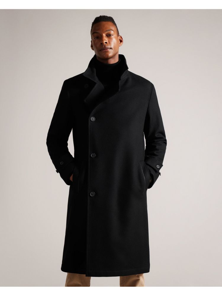 Geaca Barbati Ted Baker Radford - Longline Funnel Neck Wool Wrap Coat Negrii | 720859-LCI