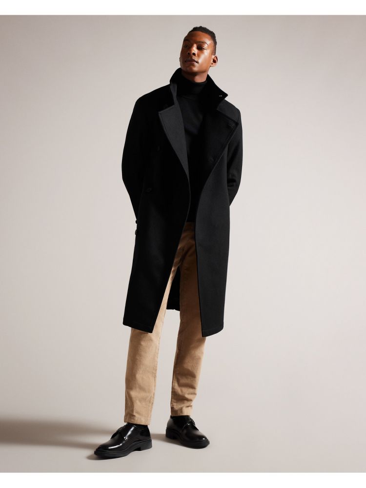 Geaca Barbati Ted Baker Radford - Longline Funnel Neck Wool Wrap Coat Negrii | 720859-LCI