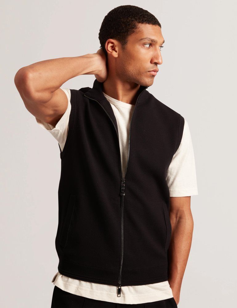 Geaca Barbati Ted Baker Terince - Zip-through Funnel Neck Gillet Negrii | 580271-FVI