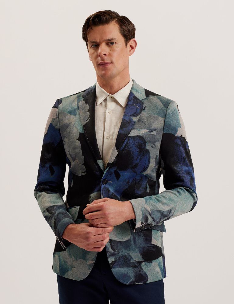 Geaca Barbati Ted Baker Walkerj - Printed Floral Pique Jersey Blazer Colorati | 781459-BLO