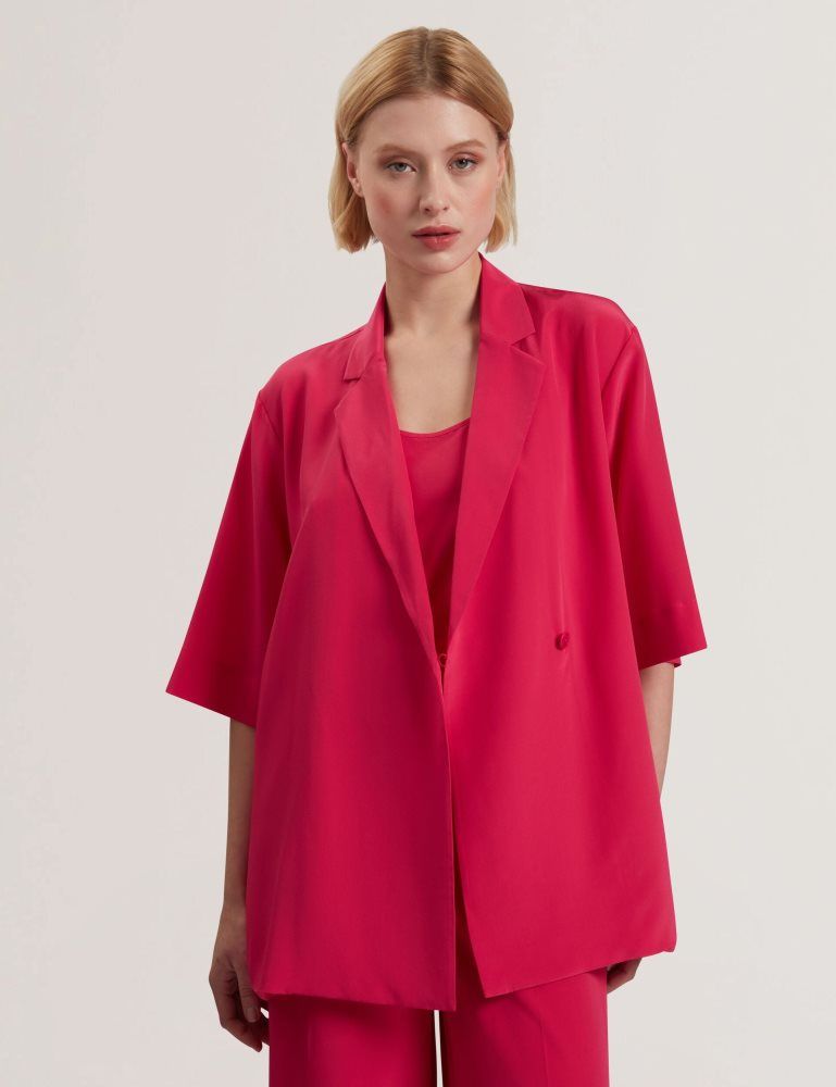 Geaca Dama Ted Baker Carloe - Silk Short Sleeve Blazer Fucsie | 649582-QPZ