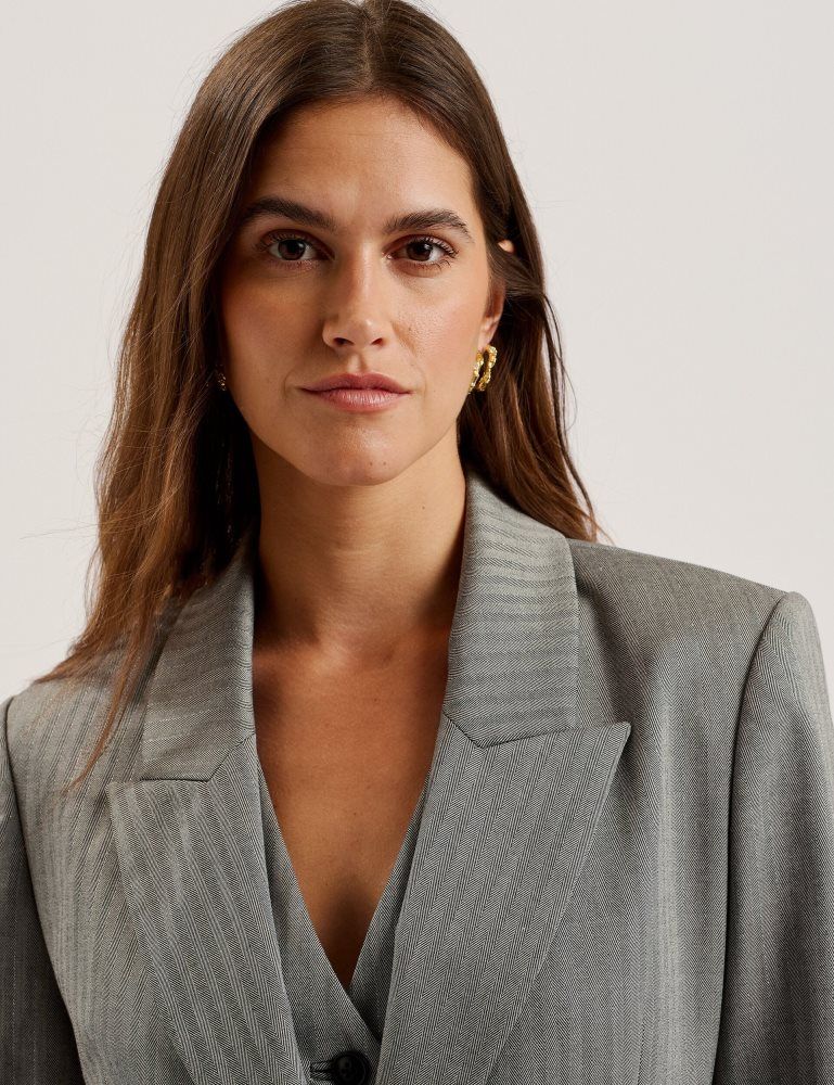 Geaca Dama Ted Baker Koa - Oversized Herringbone Single Breasted Blazer Gri | 064253-LSK