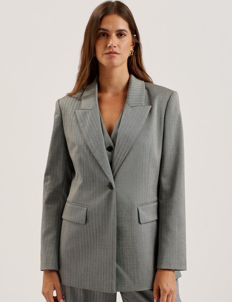 Geaca Dama Ted Baker Koa - Oversized Herringbone Single Breasted Blazer Gri | 064253-LSK
