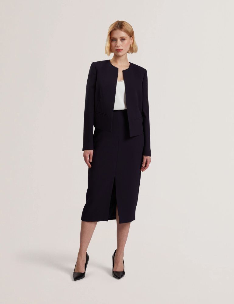 Geaca Dama Ted Baker Manabjl - Tailored Round Neck Cropped Open Jacket Bleumarin | 136492-CFY