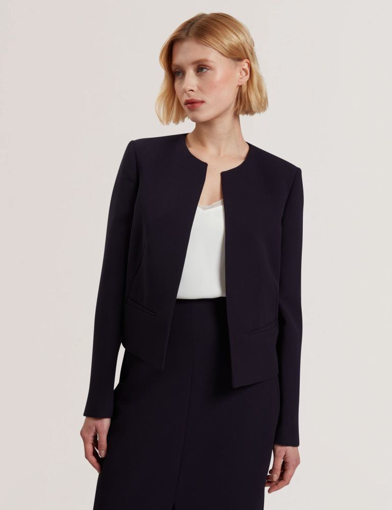 Geaca Dama Ted Baker Manabjl - Tailored Round Neck Cropped Open Jacket Bleumarin | 136492-CFY