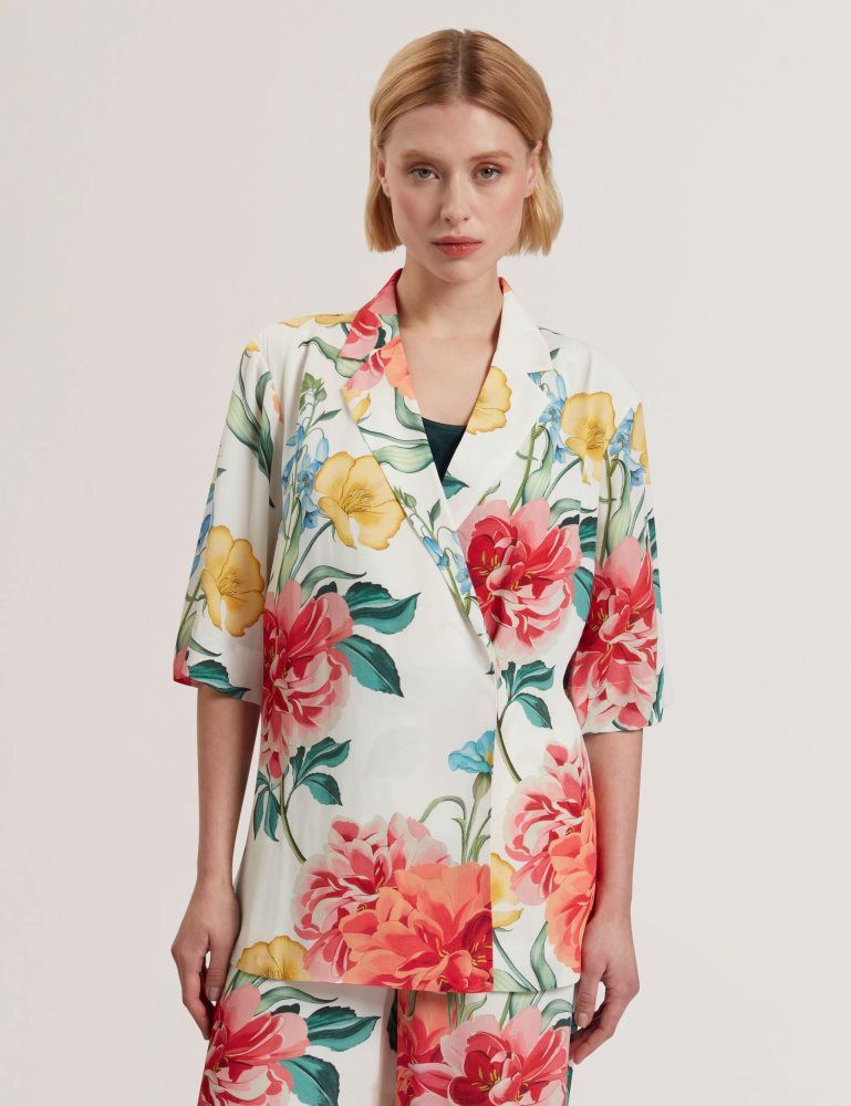 Geaca Dama Ted Baker Nympha - Floral Short Sleeve Oversized Blazer Albi | 210743-JDZ