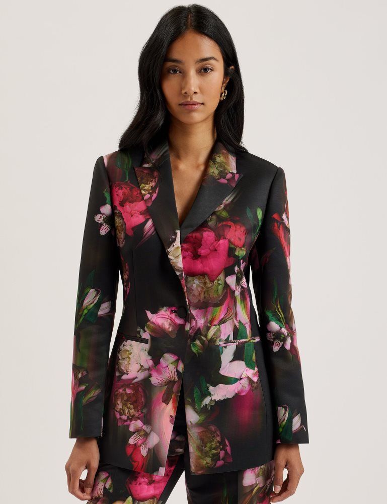 Geaca Dama Ted Baker Okuni - Fitted Floral Print Tailored Jacket Negrii | 067421-QVK