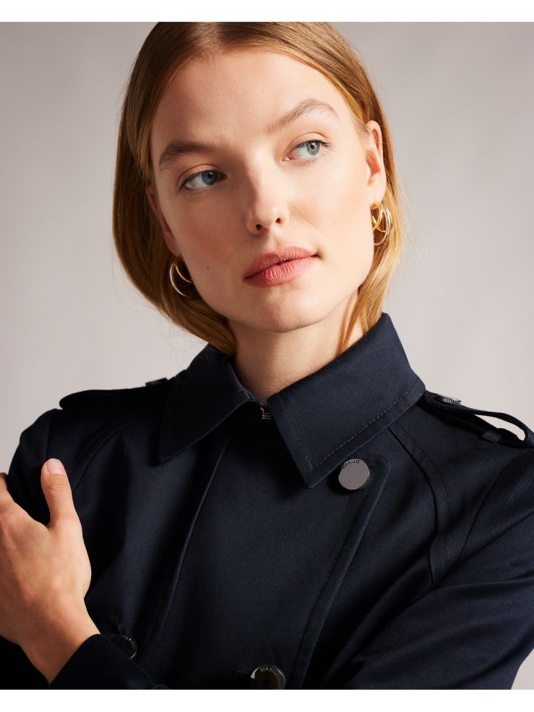Geaca Dama Ted Baker Robbii - Lightweight Showerproof Belted Trench Coat Bleumarin | 283516-FHG