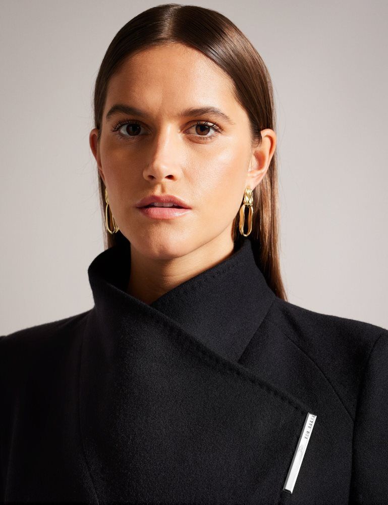 Geaca Dama Ted Baker Rose - Midi Length Belted Wool Wrap Coat Negrii | 746203-UWV
