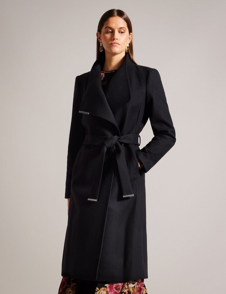 Geaca Dama Ted Baker Rose - Midi Length Belted Wool Wrap Coat Negrii | 746203-UWV
