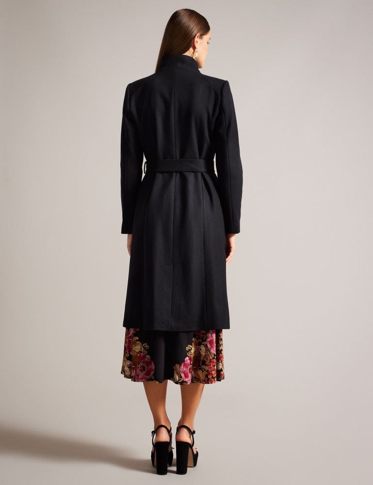 Geaca Dama Ted Baker Rose - Midi Length Belted Wool Wrap Coat Negrii | 746203-UWV