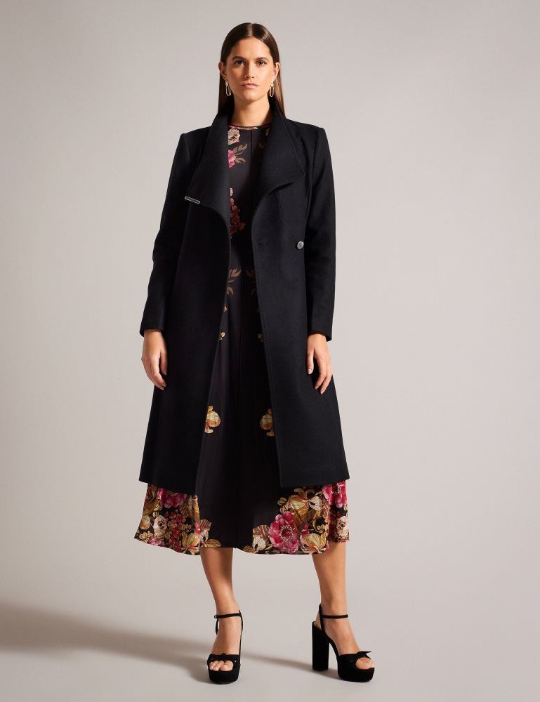 Geaca Dama Ted Baker Rose - Midi Length Belted Wool Wrap Coat Negrii | 746203-UWV