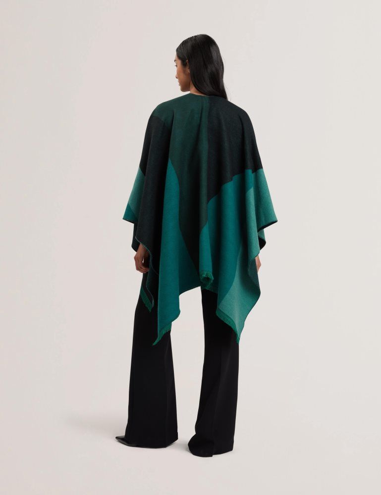 Geaca Dama Ted Baker Suffia - Colour Block Buckled Woven Poncho Verzi | 168940-QPC