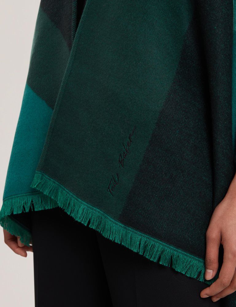 Geaca Dama Ted Baker Suffia - Colour Block Buckled Woven Poncho Verzi | 168940-QPC