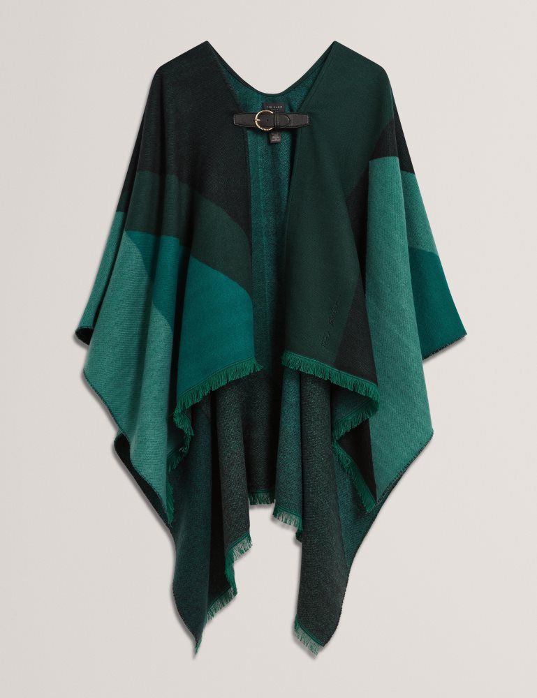 Geaca Dama Ted Baker Suffia - Colour Block Buckled Woven Poncho Verzi | 168940-QPC