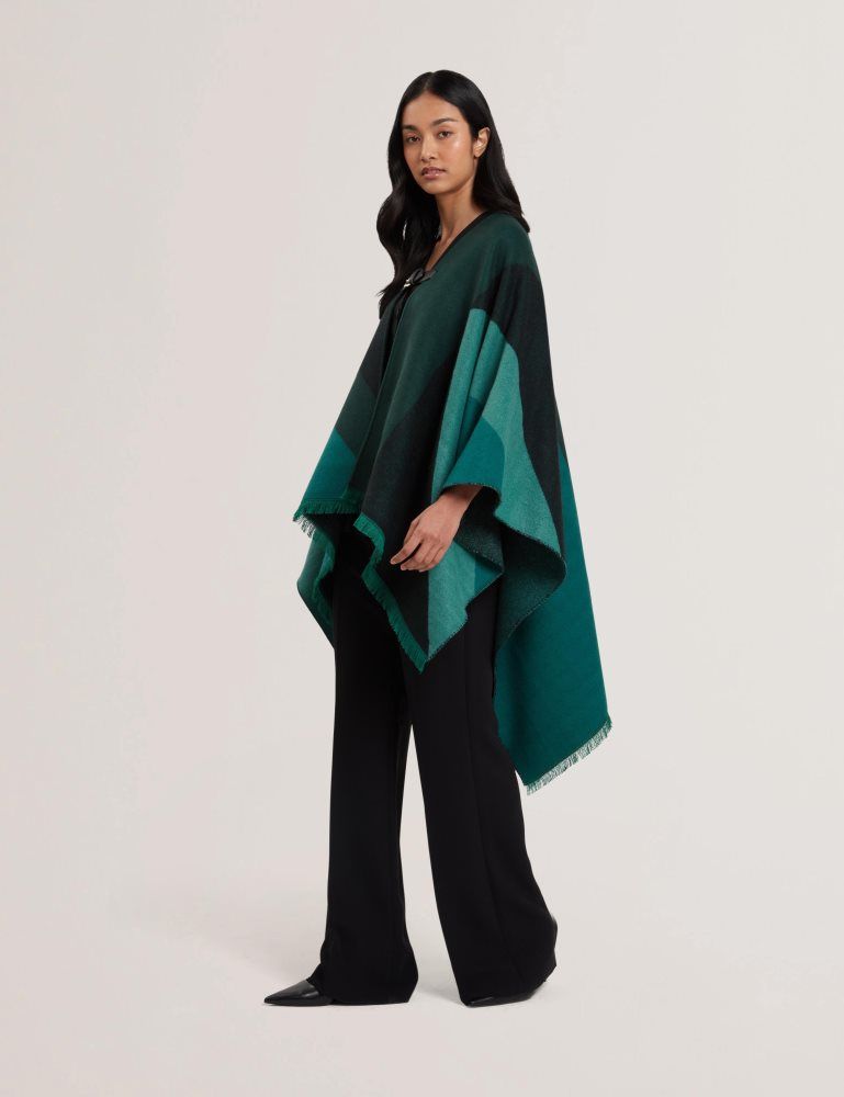 Geaca Dama Ted Baker Suffia - Colour Block Buckled Woven Poncho Verzi | 168940-QPC
