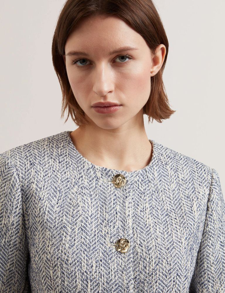 Geaca Dama Ted Baker Vulpa - Boucle Button-up Cropped Tailored Jacket Albastri | 547608-KEZ