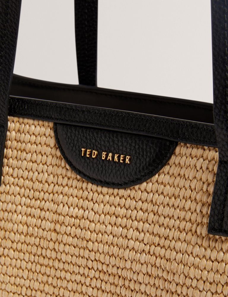 Geanta Tote Dama Ted Baker Barni - Faux Raffia Leather Trim Large Shopper Bag Negrii | 273056-MPW