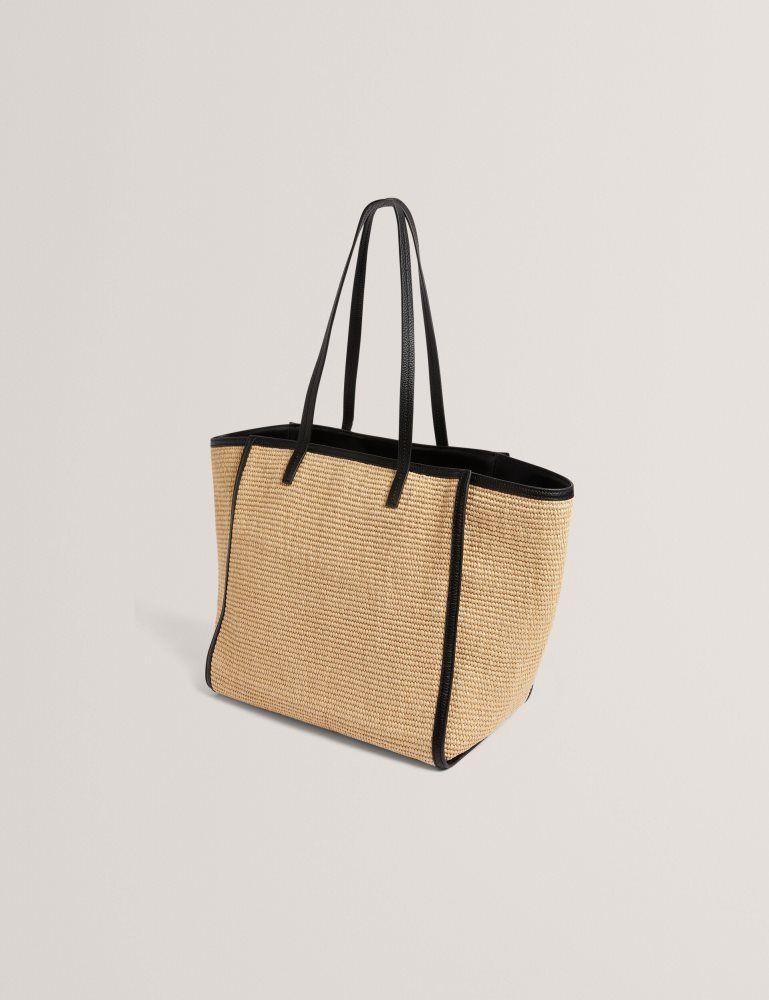 Geanta Tote Dama Ted Baker Barni - Faux Raffia Leather Trim Large Shopper Bag Negrii | 273056-MPW