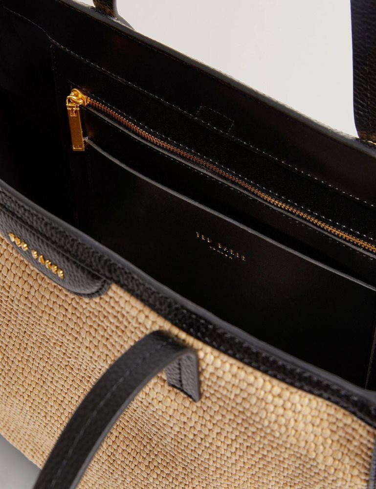 Geanta Tote Dama Ted Baker Barni - Faux Raffia Leather Trim Large Shopper Bag Negrii | 273056-MPW