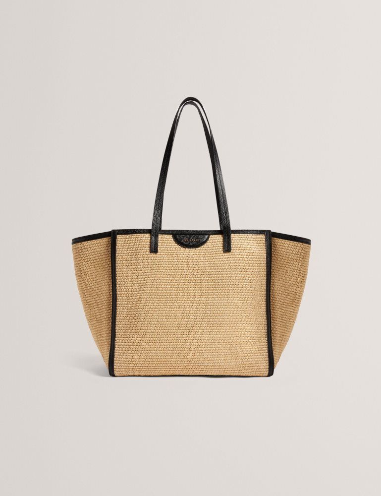 Geanta Tote Dama Ted Baker Barni - Faux Raffia Leather Trim Large Shopper Bag Negrii | 273056-MPW