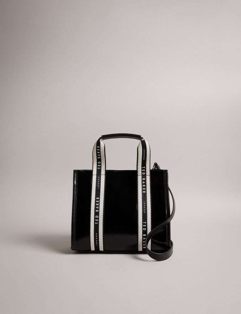 Geanta Tote Dama Ted Baker Celiane - Branded Webbing Patent Small Tote Bag Negrii | 570482-JXY