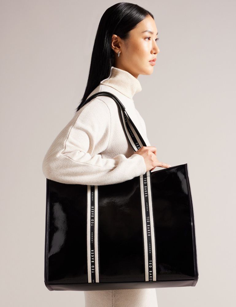 Geanta Tote Dama Ted Baker Celinie - Branded Webbing Faux Leather Tote Bag Negrii | 174536-FVS